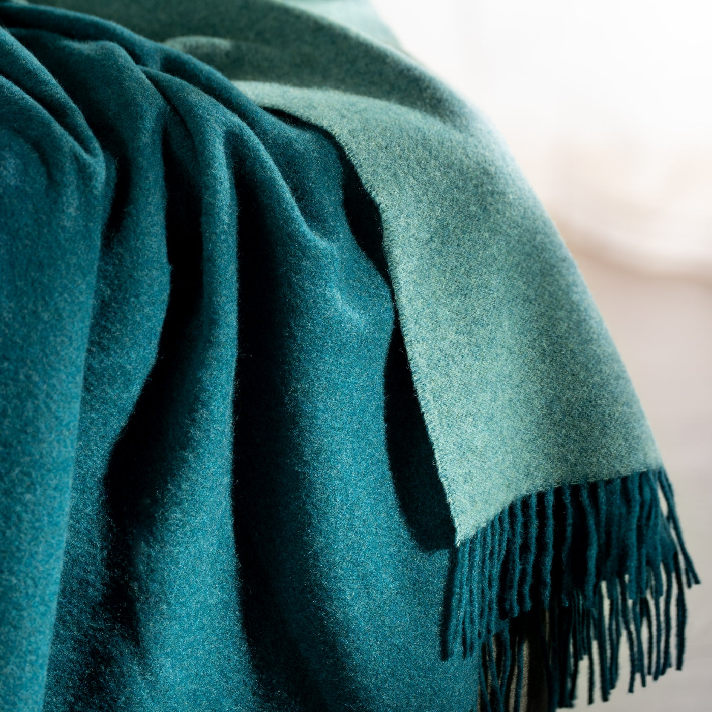 Teal Wool With Cashmere Throw