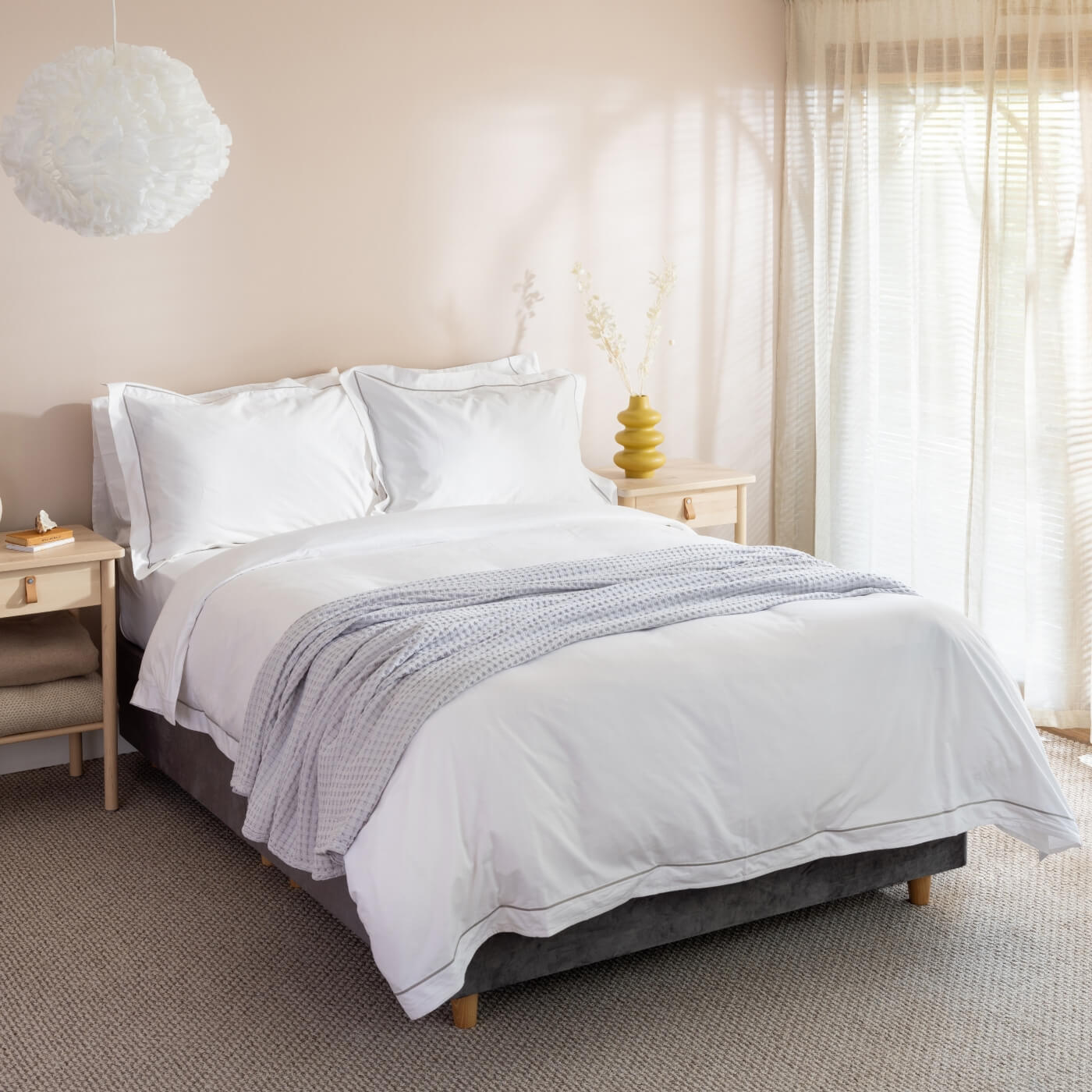 Light Grey Waffle Cotton Bedspread