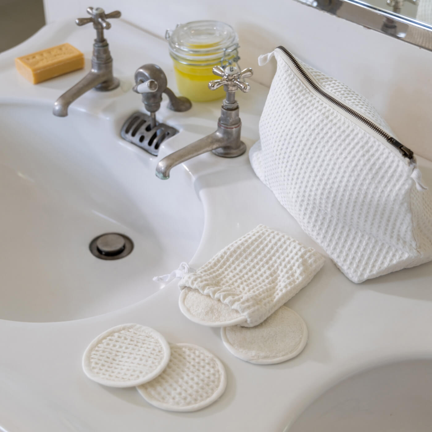 Ecru Waffle Cotton Re-Usable Face Pads