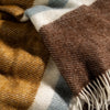 Walnut/Ochre Brushed Wool Multi Stripe Throw - breathable, bedroom detail | Soak and Sleep