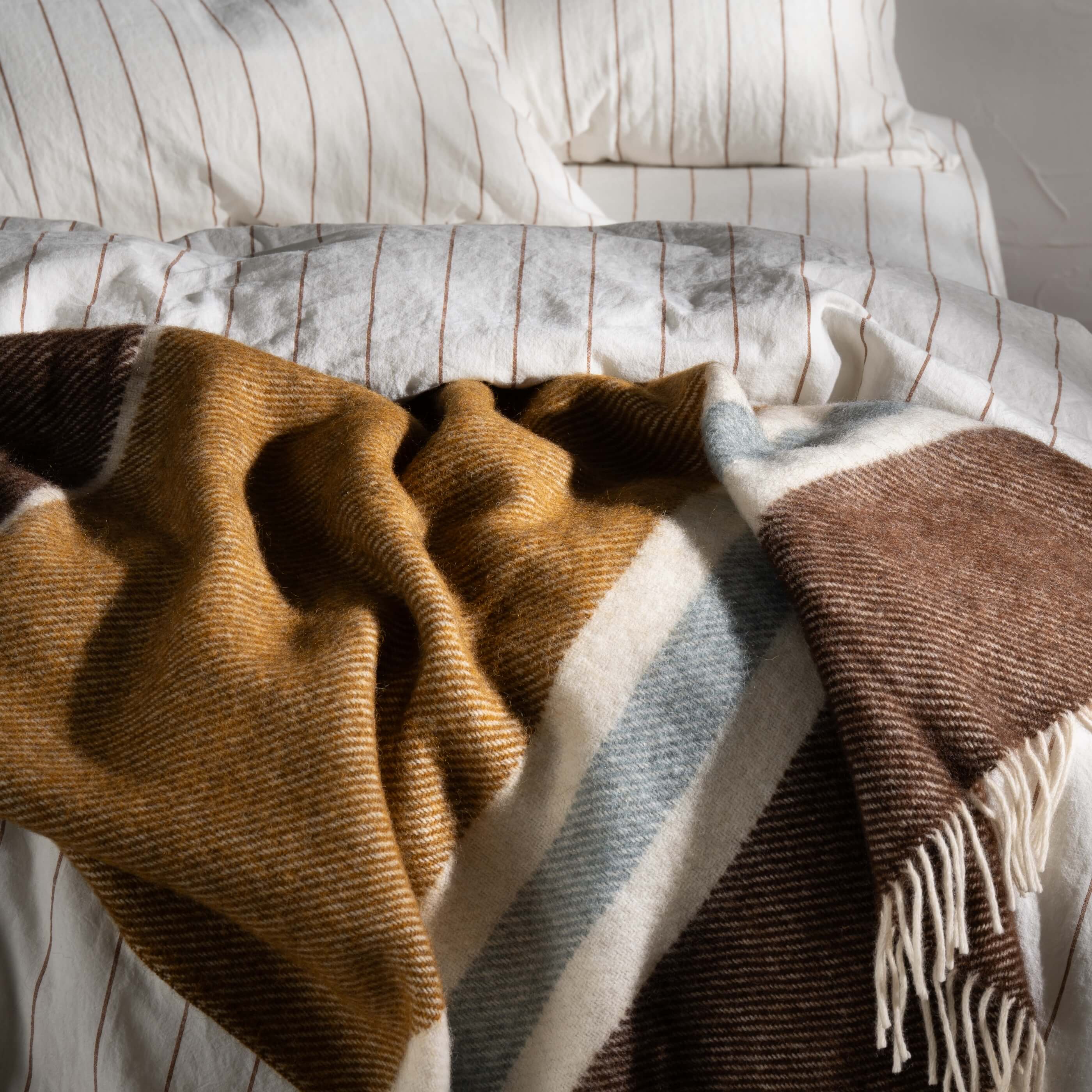 Walnut/Ochre Brushed Wool Multi Stripe Throw