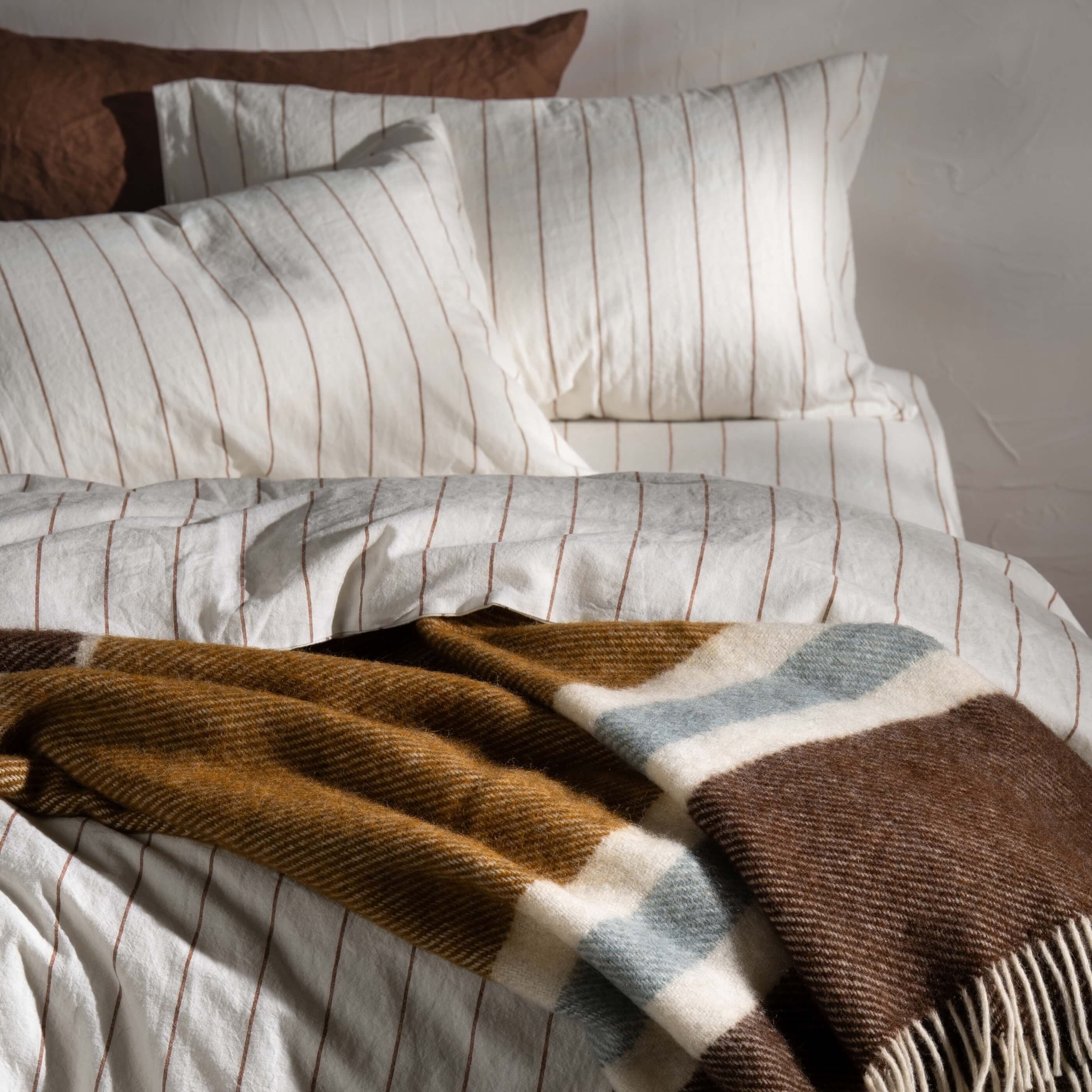 Walnut/Ochre Brushed Wool Multi Stripe Throw