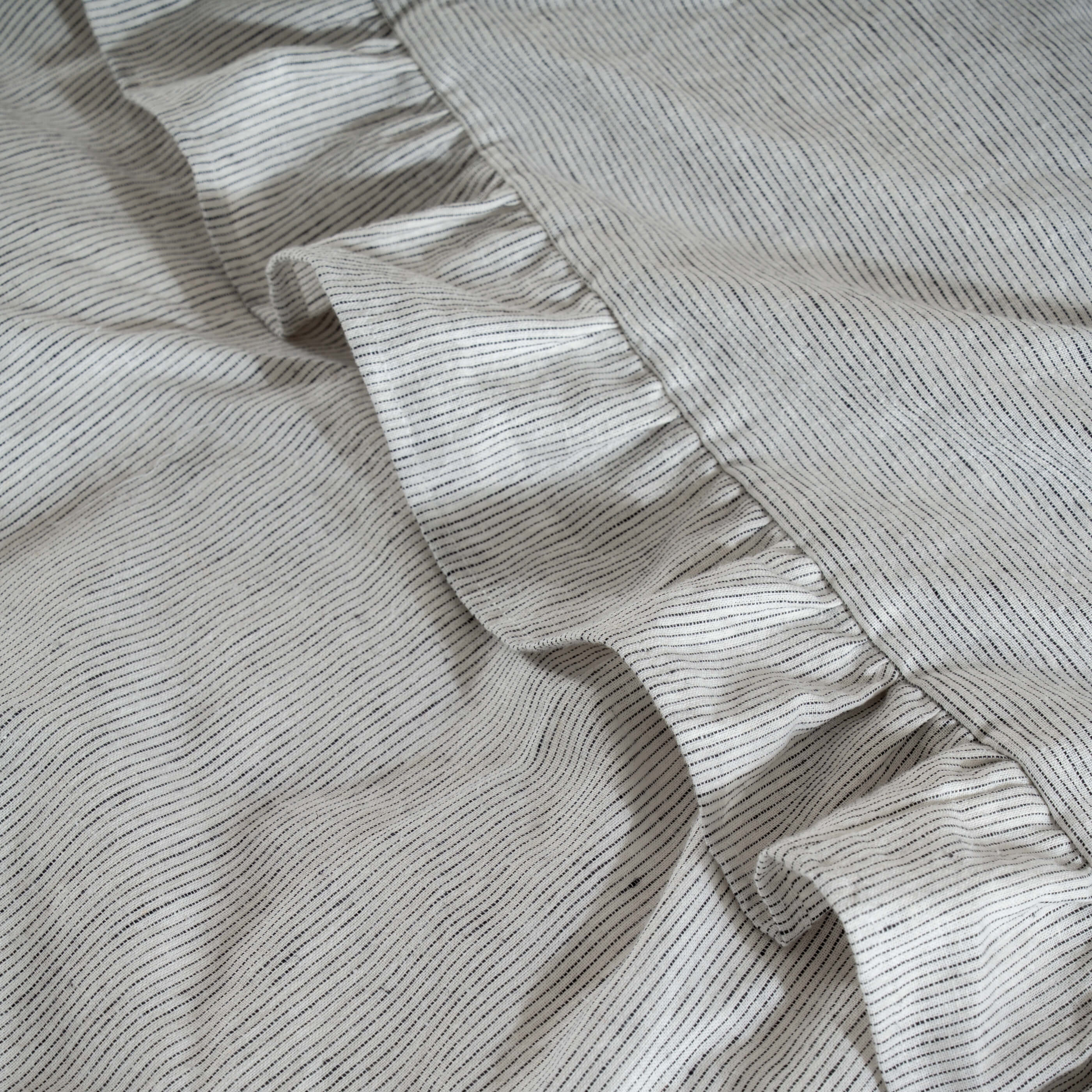 White & Grey Ruffled Linen Cotton Blend Bedding