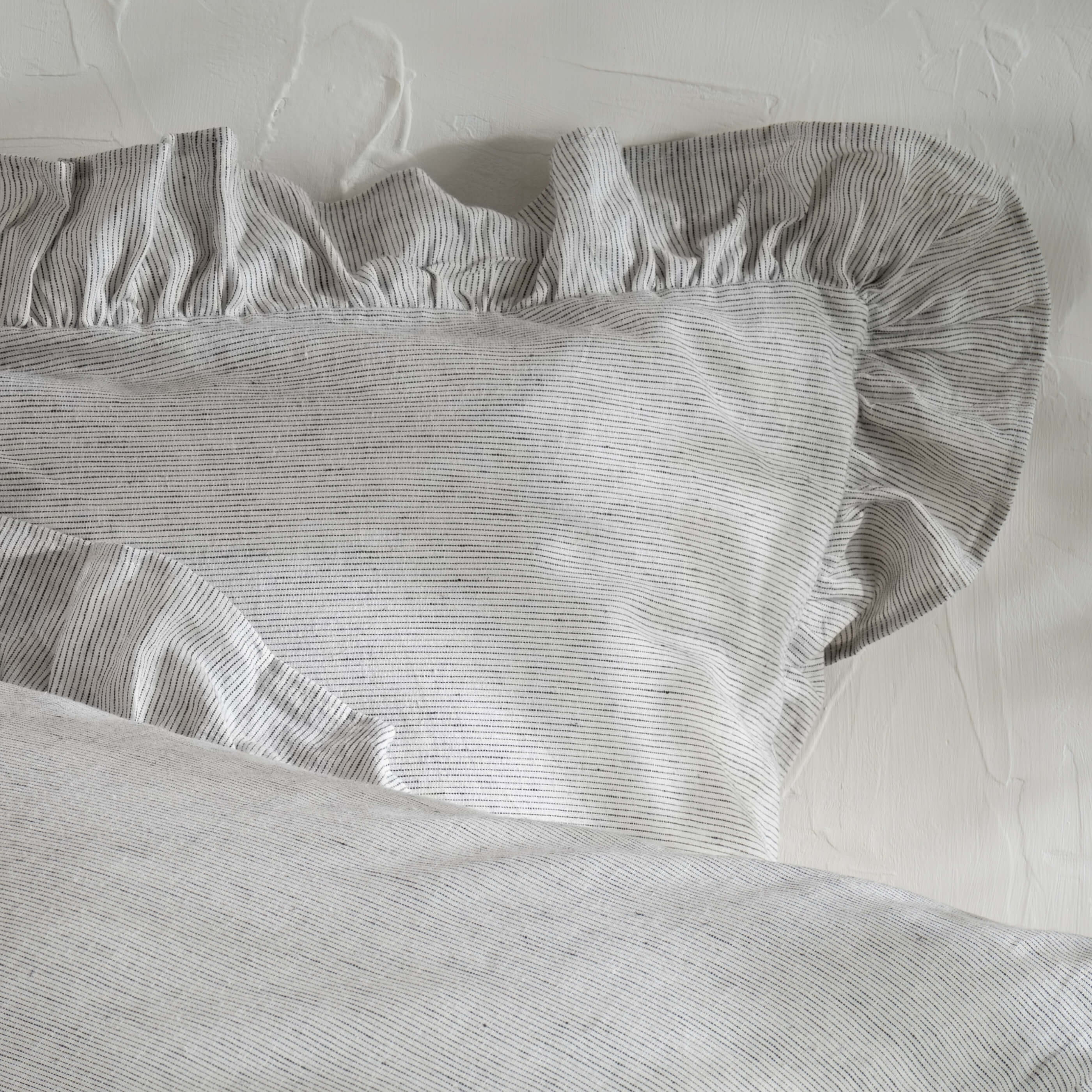 White & Grey Ruffled Linen Cotton Blend Bedding