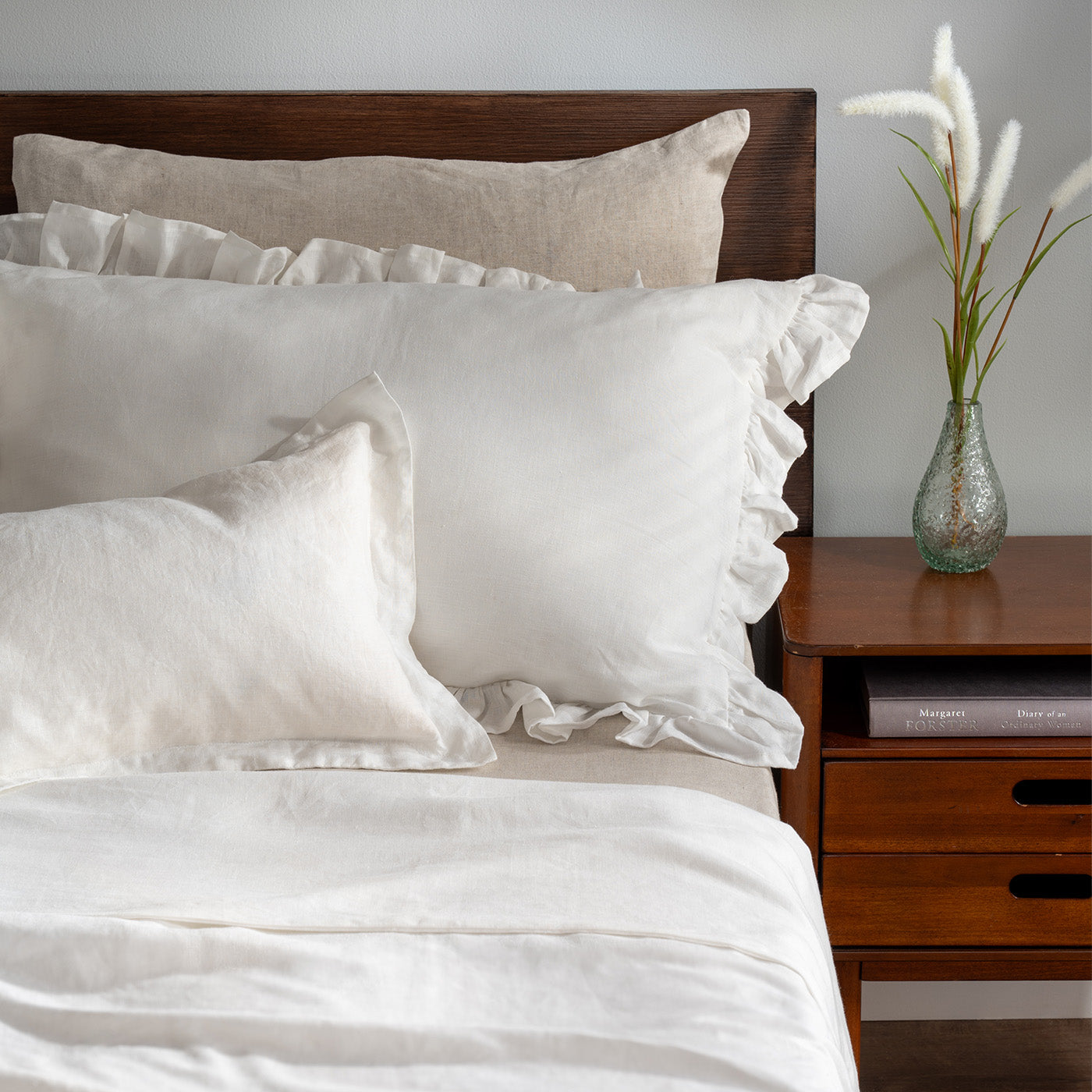 White Ruffled French Linen Duvet Cover