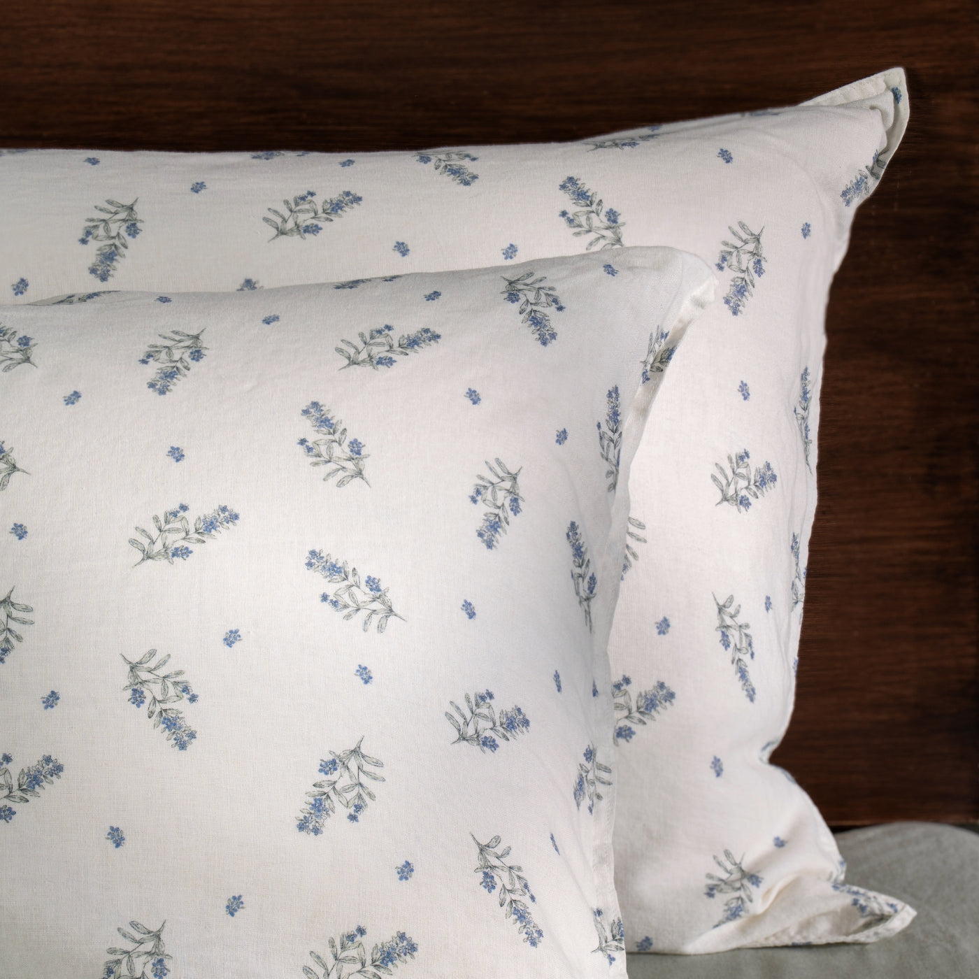 White/Green Wild Flower Linen Cotton Pillowcases