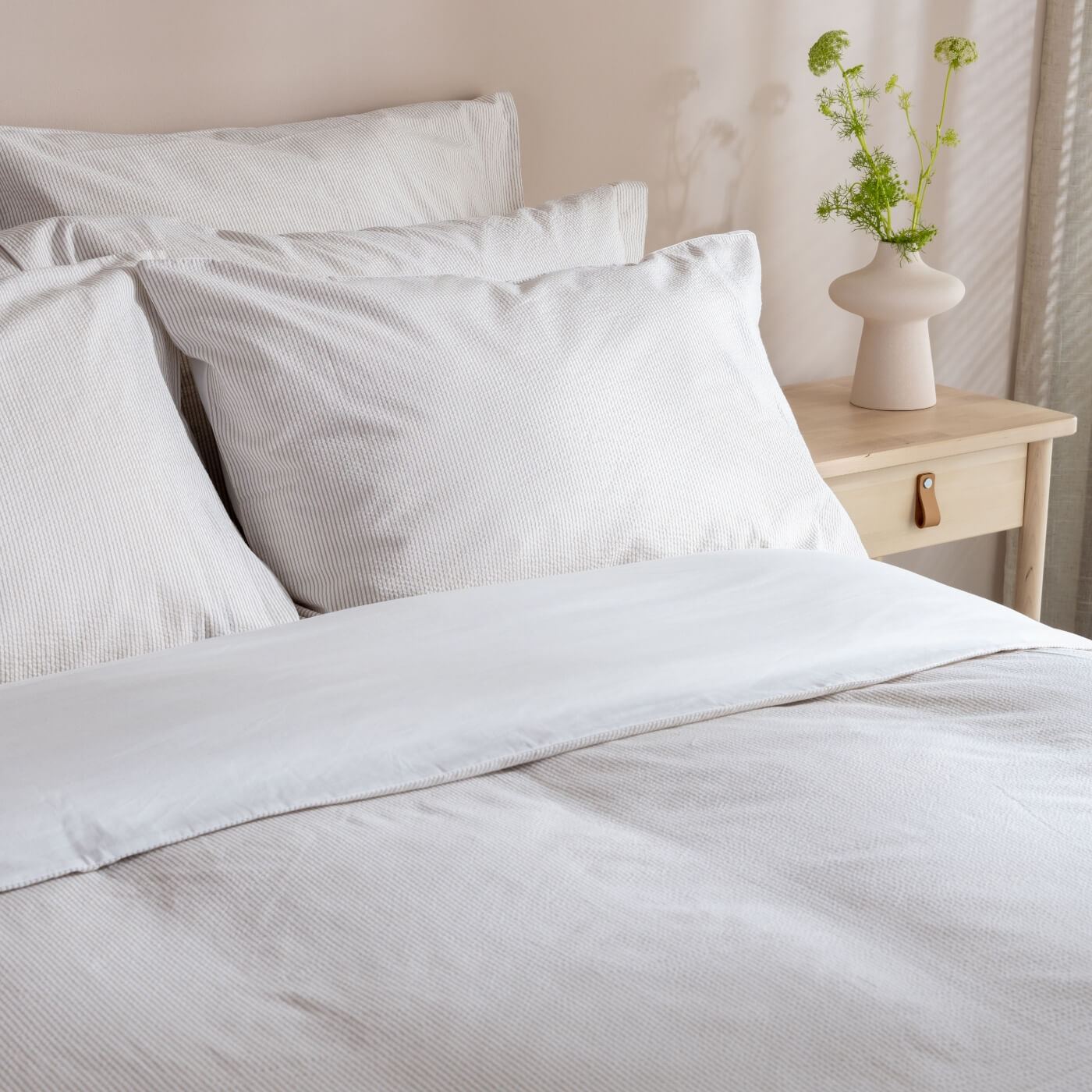 White/Natural Seersucker Stripe Standard Housewife Pillowcase Pair