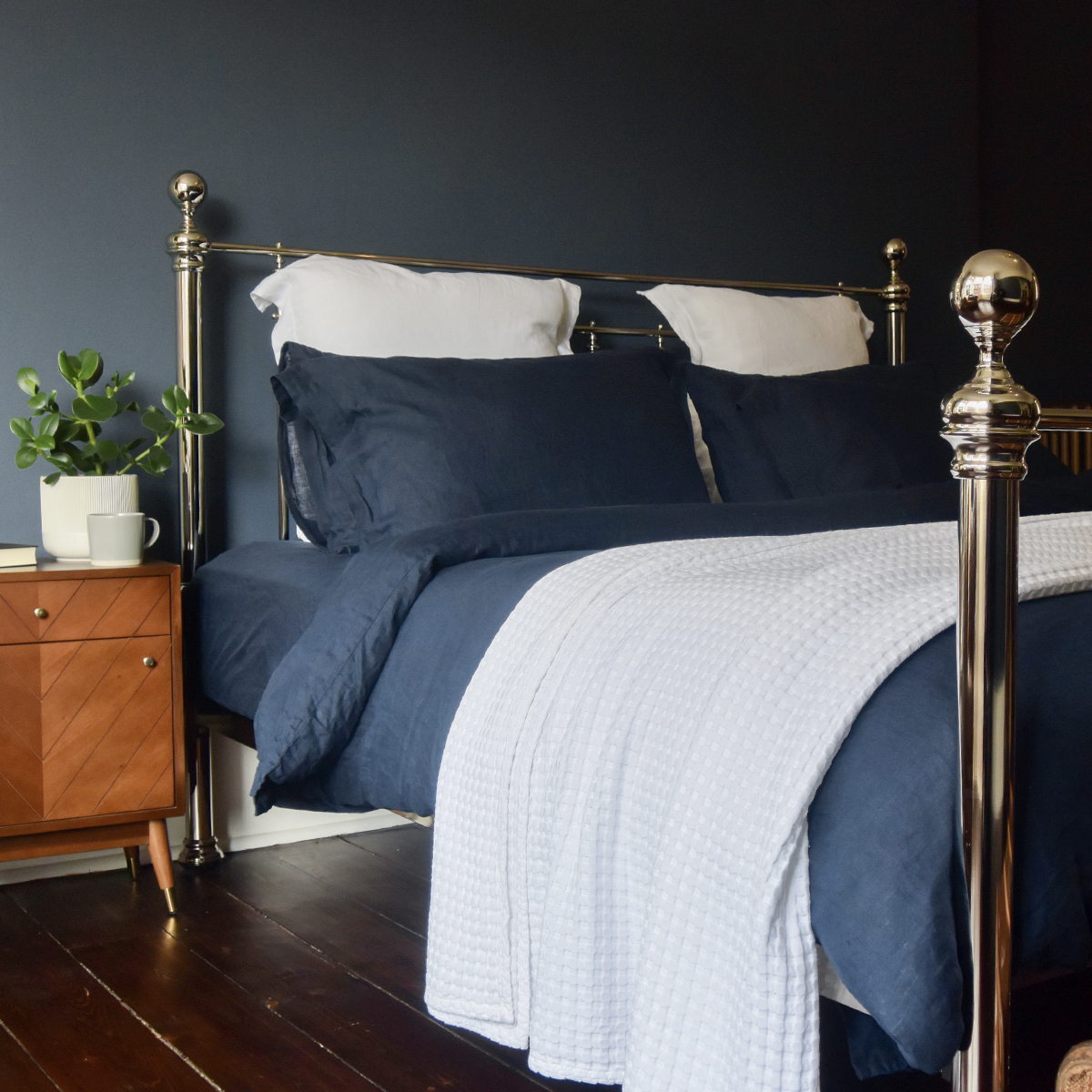 Navy French Linen Single Bed Set