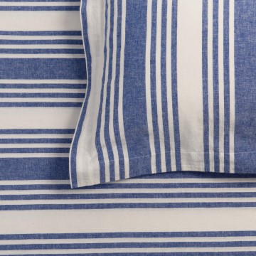 Blue/White Wide Stripe Linen & Cotton Blend Superking Oxford Pillowcase Pair