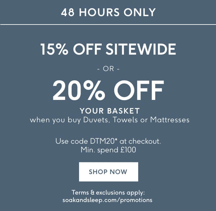 20% Off Duvets, Towels or Mattresses