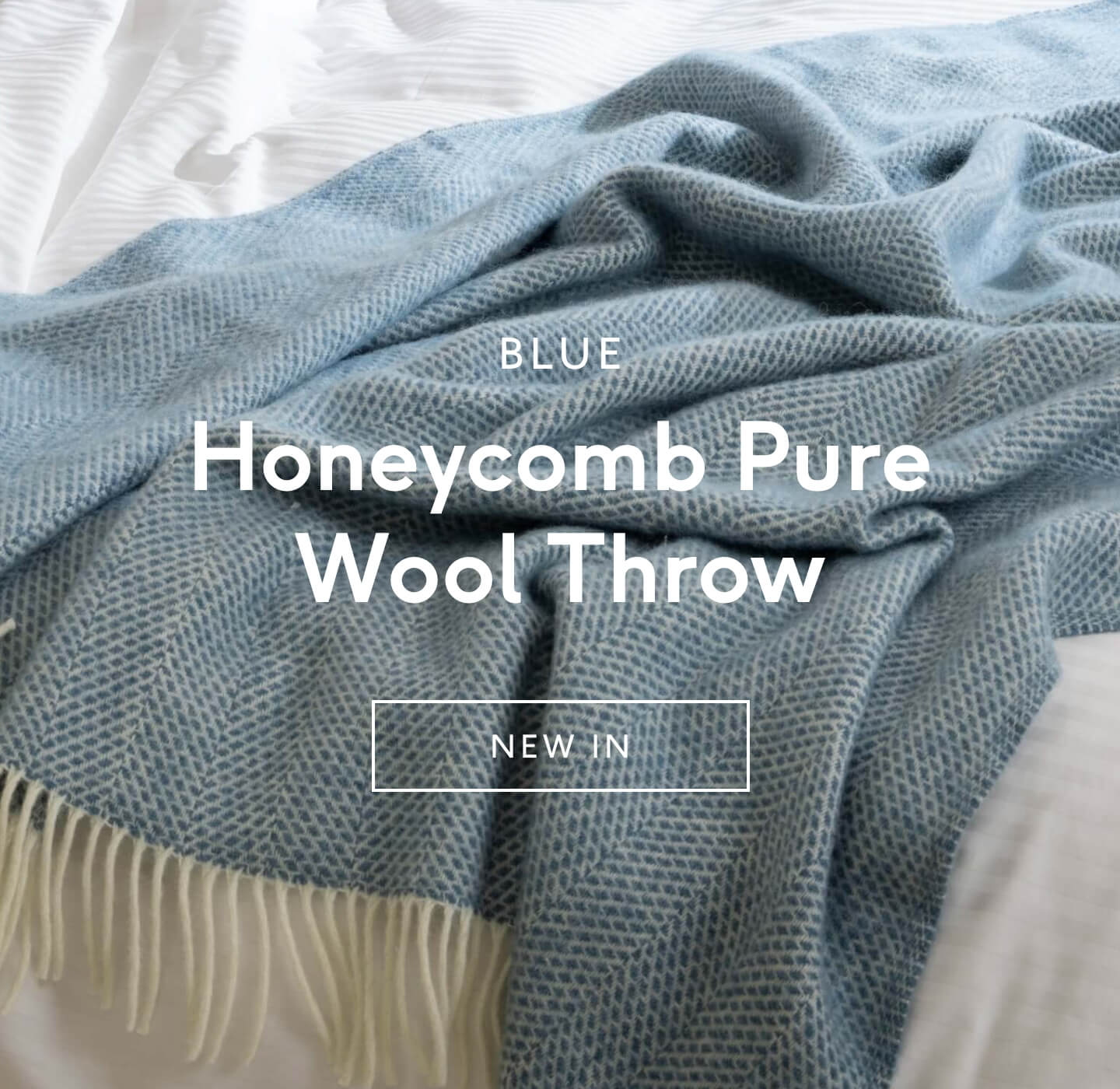 Blue Honeycomb Pure Wool Throw - New in