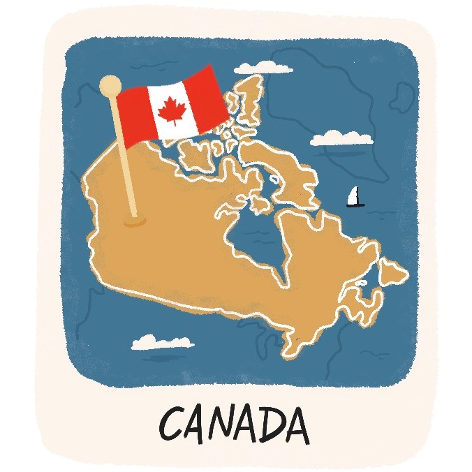 Illustration of map of Canada with Canadian flag