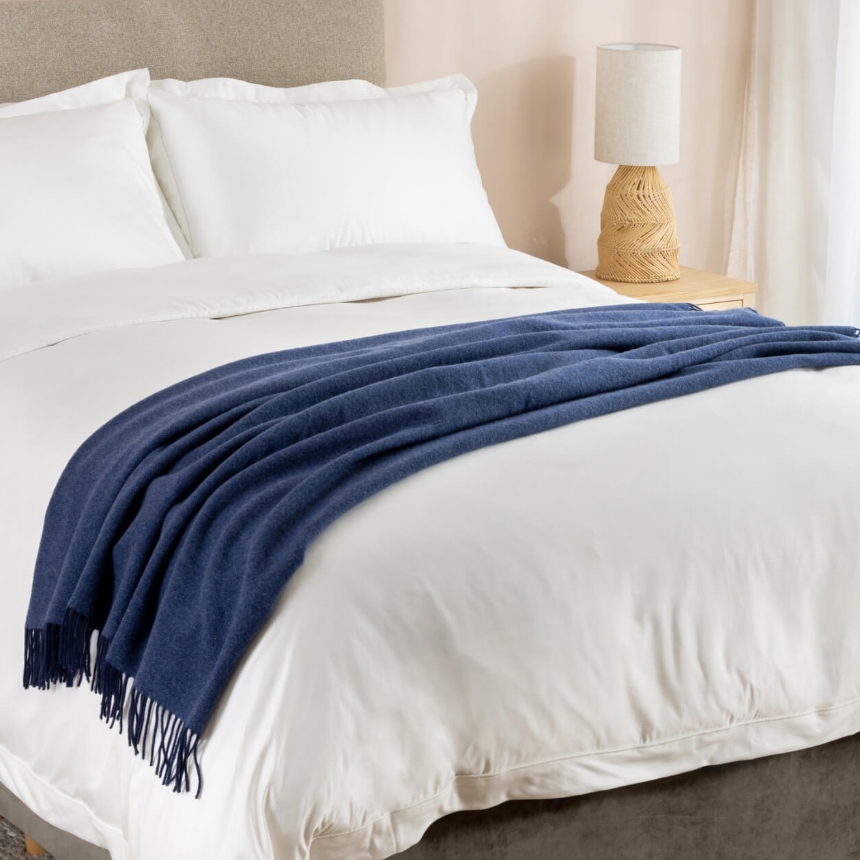 Blue Wool with Cashmere Throw