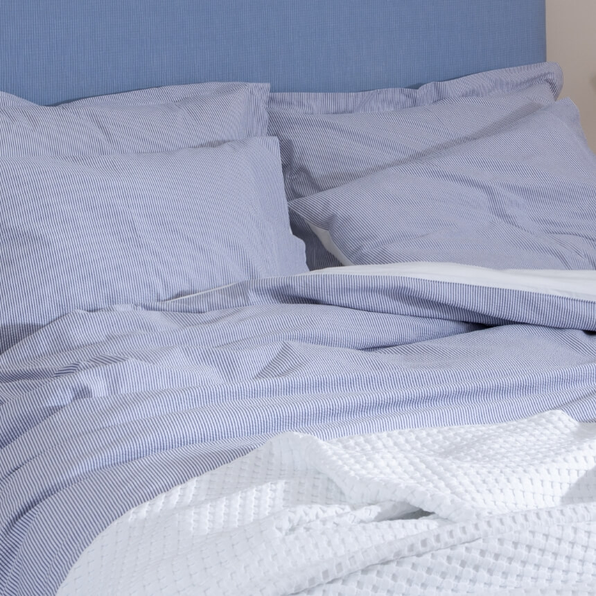 Blue Seersucker Stripe Bedding