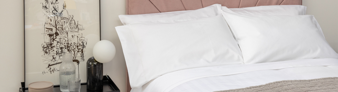 Soak&Sleep Divan headboard and crisp, white bedlinen